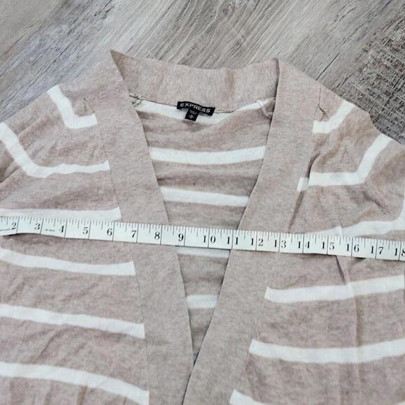 Express Sweater Medium Open Front Striped Beige White Cardigan Lightweight - Picture 4 of 5
